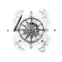 roman clock at 1:54 pm with aries ram on fire tattoo design idea