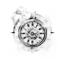 roman clock at 1:54 pm with aries ram on fire tattoo design idea