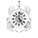 roman clock at 1:54 pm with aries ram on fire tattoo design idea