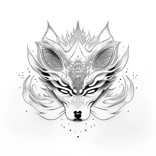 kitsune mask with spider lily tattoo design idea