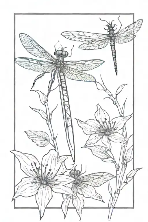 dragonfly and spiderlily hunter's knives tattoo design idea