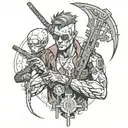 cyberpunk man at the crossroads of peace and chaos tattoo design idea