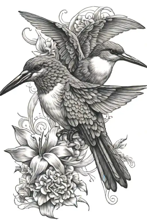 hummingbird and pelican   tattoo design idea