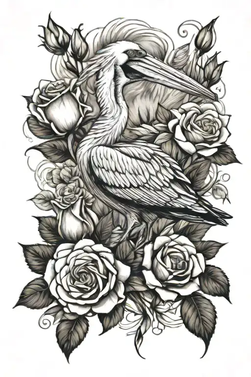  pelican and roses  tattoo design idea