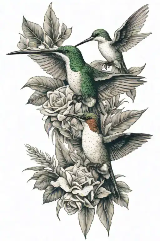 hummingbird and pelican   tattoo design idea