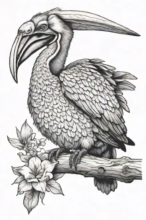 pelican and hummingbird perched tattoo design idea