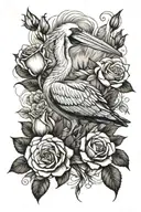  pelican and roses  tattoo design idea