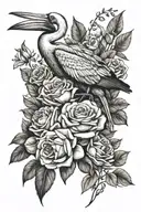  pelican and roses  tattoo design idea