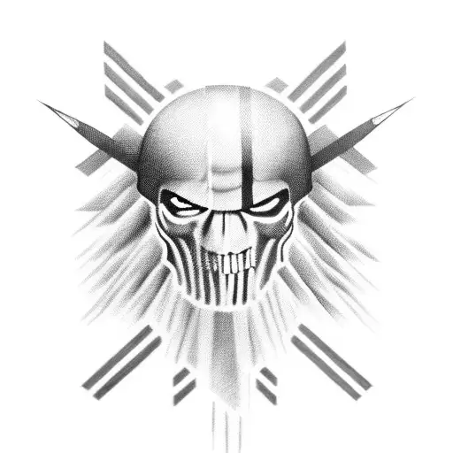 black and white American flag intertwined with spartan helmet and the phrase "MOLON LABE" tattoo design idea