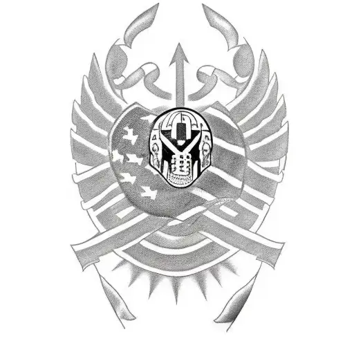 black and white American flag intertwined with spartan helmet and the phrase "MOLON LABE" tattoo design idea