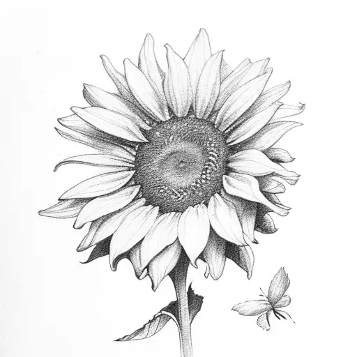 sunflower, carnation, violet, rose, aster, water lily and butterflies tattoo design idea