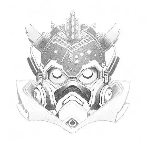 An Overwatch character dressed in traditional Japanese attire tattoo design idea