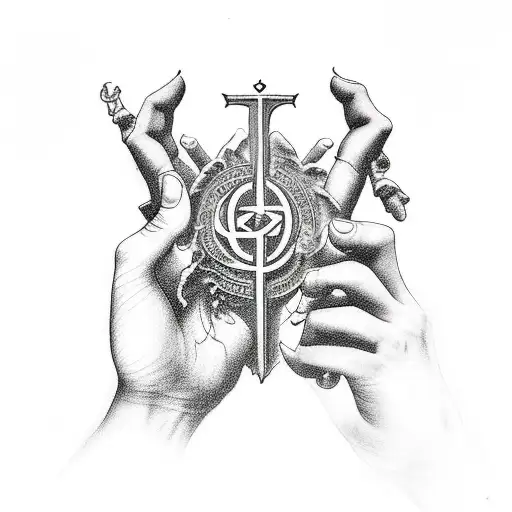 God is destroy all religious symbols in his hand tattoo design idea