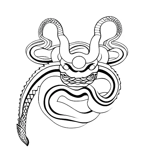 Snake tattoo on the brush biting the ring finger, minimalism. Dragon snake with legs tattoo design idea