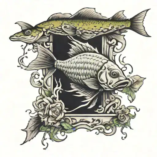 fish transforming Into a gravestone tattoo design idea