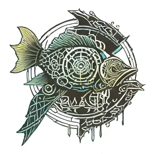 fish transforming Into a gravestone tattoo design idea