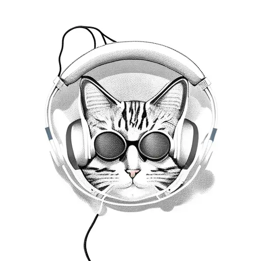 New School "A Cat Wearing Headphones And Djing At A..." Tattoo Idea