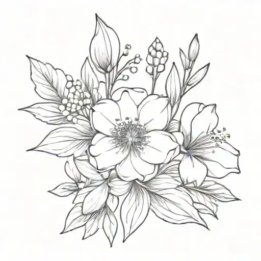 Dainty may and March birth flower bouquet tattoo design idea