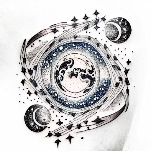 cosmos, constellation, moon, quantum physics tattoo design idea