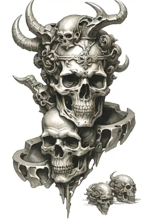 Perseus head with skull inside tattoo design idea