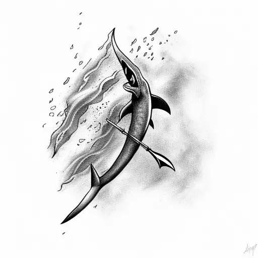 Mermaid stabbing shark with harpoon tattoo design idea
