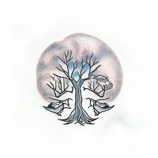 a tree using it's branches to hug a bear tattoo design idea