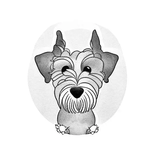 A blackwork tattoo of a silhouette of your schnauzer sitting on a windowsill with a beautiful spring view outside tattoo design idea
