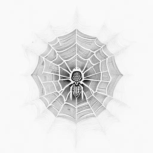 A blackwork tattoo of a spider web with social media icons woven into it tattoo design idea