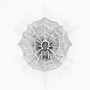 A blackwork tattoo of a spider web with social media icons woven into it tattoo design idea