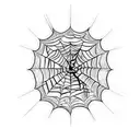 A blackwork tattoo of a spider web with social media icons woven into it tattoo design idea