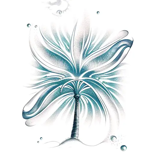 Palm Tree with ocean waves and sun tattoo design idea