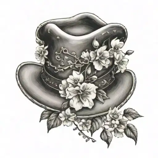 cowboy hat with apple blossom flowers  tattoo design idea