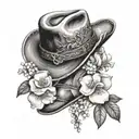 cowboy hat with apple blossom flowers  tattoo design idea
