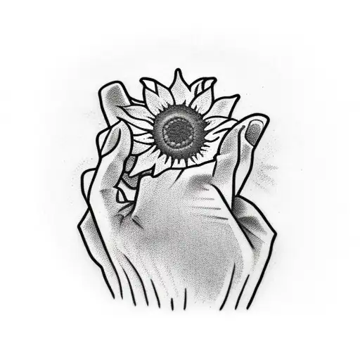 sunflower with hands holding and small spanner tattoo design idea