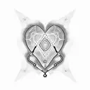 A dotwork representation of a stethoscope forming the shape of a heart with the names Deeksha and Raghavan inside tattoo design idea