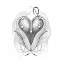 A dotwork representation of a stethoscope forming the shape of a heart with the names Deeksha and Raghavan inside tattoo design idea