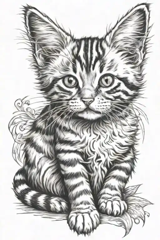 fluffy striped cat as an angel portrait  tattoo design idea