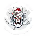Hannya mask, half skull, hanging rope, waves, cherry blossoms, katana tattoo design idea