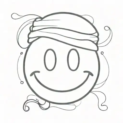 line art of a smiley face blindfolded but happy  tattoo design idea