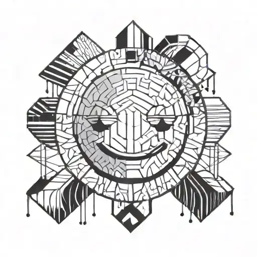 line art of a smiley face blindfolded but happy  tattoo design idea