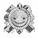 line art of a smiley face blindfolded but happy  tattoo design idea