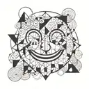 line art of a smiley face blindfolded but happy  tattoo design idea