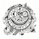 line art of a smiley face blindfolded but happy  tattoo design idea