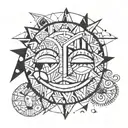 line art of a smiley face blindfolded but happy  tattoo design idea