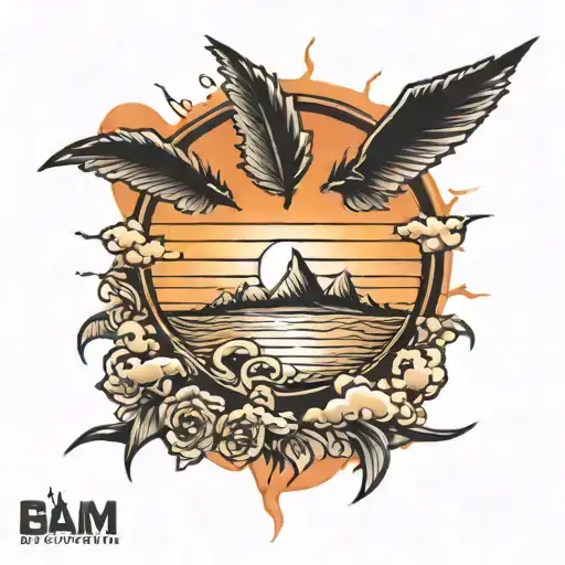 Simple sunset with the font "BaM" tattoo design idea