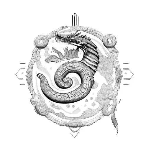 A rock image of Quetzalcoatl and Tezcatlipoca intertwined tattoo design idea