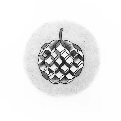 A minimalist tattoo depicting an unripe grape transforming into a sweet honeycomb, representing the idea of gradual progress and patience tattoo design idea
