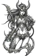 World of Warcraft Succubus with armor, whip and thorns tattoo design idea