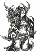 World of Warcraft Succubus with armor, whip and thorns tattoo design idea