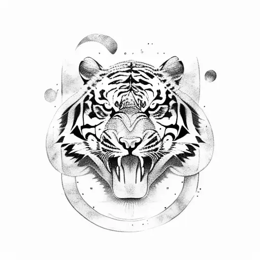 Combine a tiger and eagle in a dynamic and fierce composition tattoo design idea